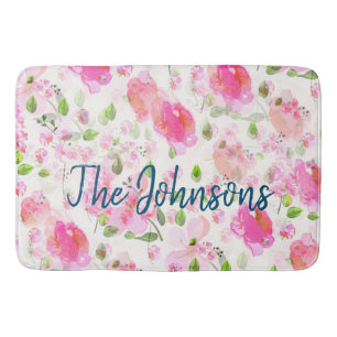 Tapis De Bain Aquarelle rose Motif de jardin Floral