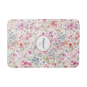 Tapis De Bain Aquarelle rose - Motif floral