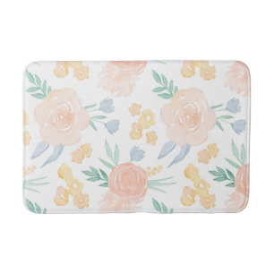 Tapis De Bain Aquarelle rose Pastel Floral Personnalisé