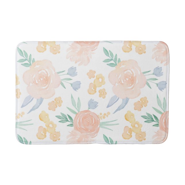 Tapis De Bain Aquarelle rose Pastel Floral Personnalisé (Devant)