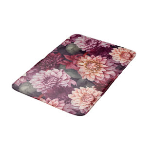 Tapis De Bain Aquarelle Rouge rose Dahlia Motif Design
