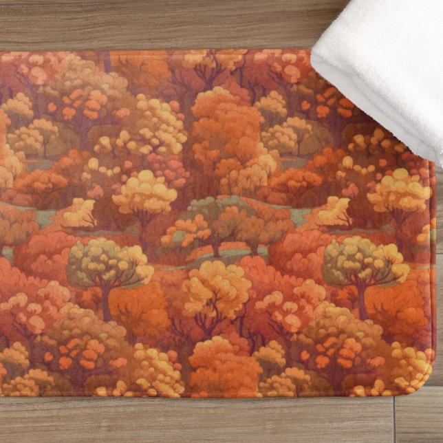 Tapis De Bain Aquarelle rustique chaude arbres automnaux | Boho  (Créateur téléchargé)