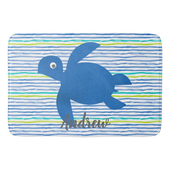 Tapis De Bain Aquarelle Tortue de mer Shibori rayée (Devant)