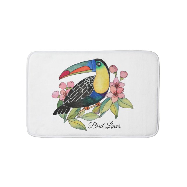 Tapis De Bain Aquarelle Toucan Bird Avec Fleurs (Devant)