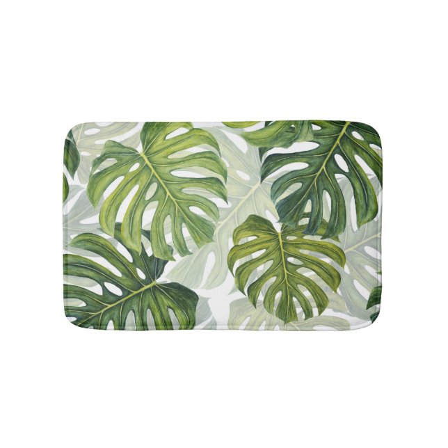 Tapis De Bain Aquarelle tropicale de Monstera verte (Devant)