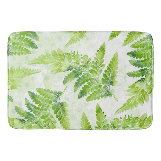 Tapis De Bain Aquarelle végétale moderne Feuille verte (Devant)