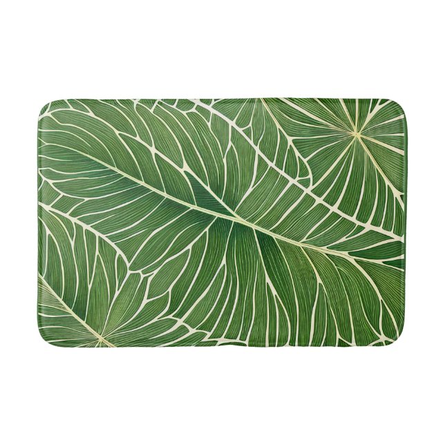Tapis De Bain Aquarelle Vert Feuilles tropicaux (Devant)