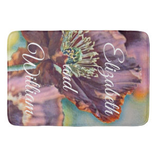 Tapis De Bain Aquarelle vintage Fleurs de pavot rouge pourpre