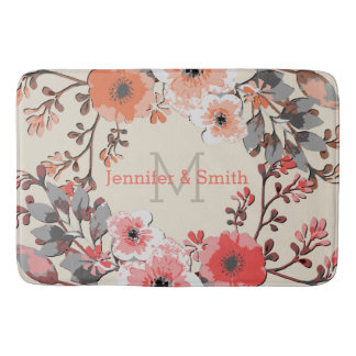 Tapis De Bain Aquarelle vintage Florale Élégant Monogramme #24