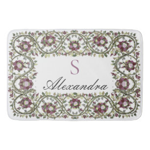 Tapis De Bain Aquarelle vintage florale Stylé rose mauve