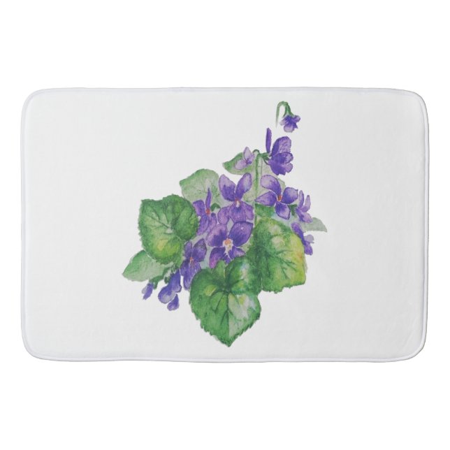Tapis De Bain Aquarelle Violet Violet Fleur Floral Art (Devant)
