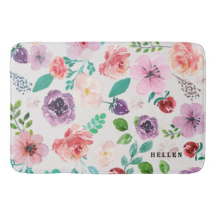 Tapis De Bain Aquarelles colorées modernes Fleurs Motif