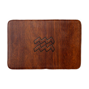 Tapis De Bain Aquarius Zodiac Symbol Mahogany Wood Style