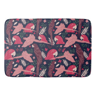 Tapis De Bain Ara Parrot rouge rose dessin Tropical Leave Motif