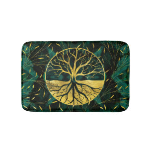 Tapis De Bain Arbre de la vie d'or Yggdrasil sur la malachite