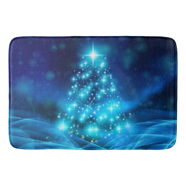 Tapis De Bain Arbre de Noël bleu cool avec lumières étincelantes (Devant)