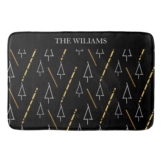 Tapis De Bain Arbre de Noël Motif en noir, blanc et or (Devant)