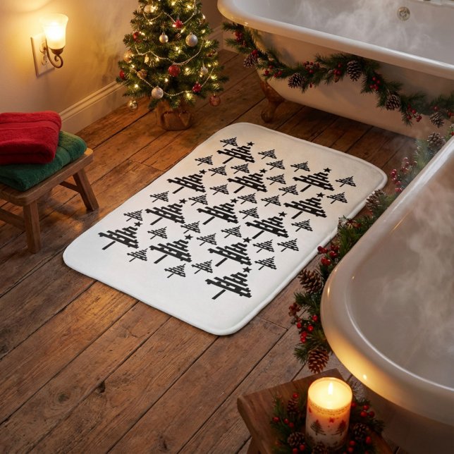 Tapis De Bain Arbre de Noël noir et blanc élégant (Créateur téléchargé)