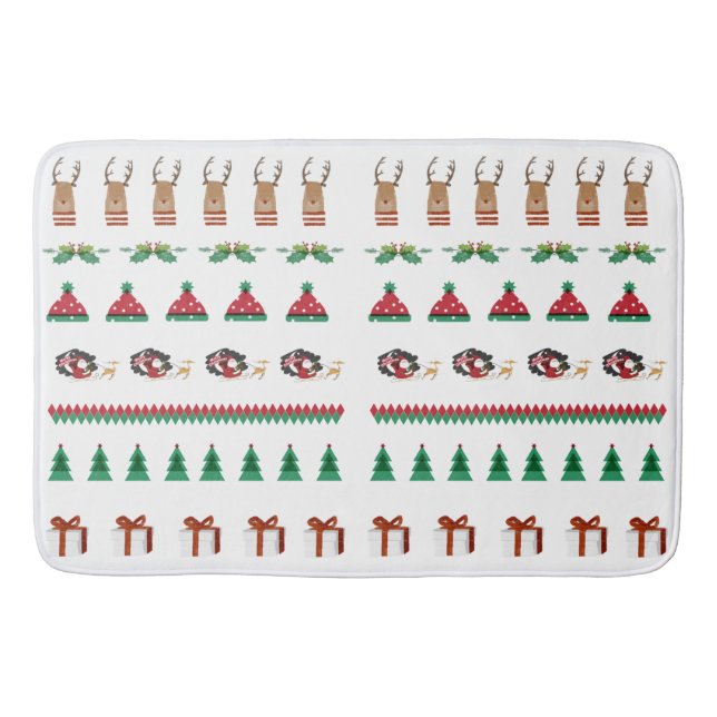 Tapis De Bain Arbre de Noël Père Noël Reindeer présente Red Gree (Devant)