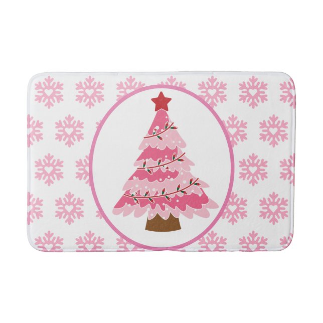 Tapis De Bain Arbre de Noël rose et flocons de neige (Devant)