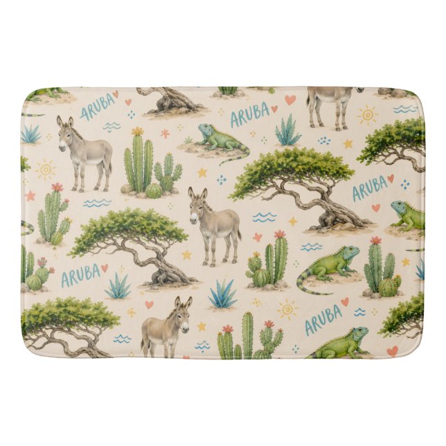 Tapis De Bain Arbre divi d'Aruba, âne, iguane, cactus (Devant)