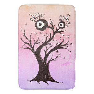 Tapis De Bain Arbre fou Créature Encre Art Imaginaire rose