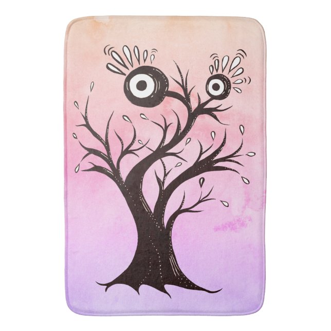 Tapis De Bain Arbre fou Créature Encre Art Imaginaire rose (devant Vertical)