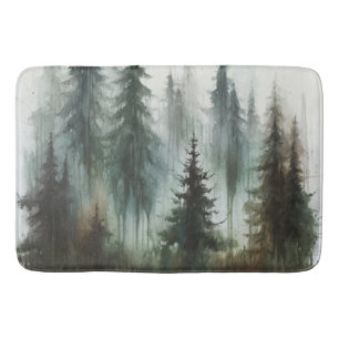 Tapis De Bain Arbres à l'aquarelle Rustique Wilderness