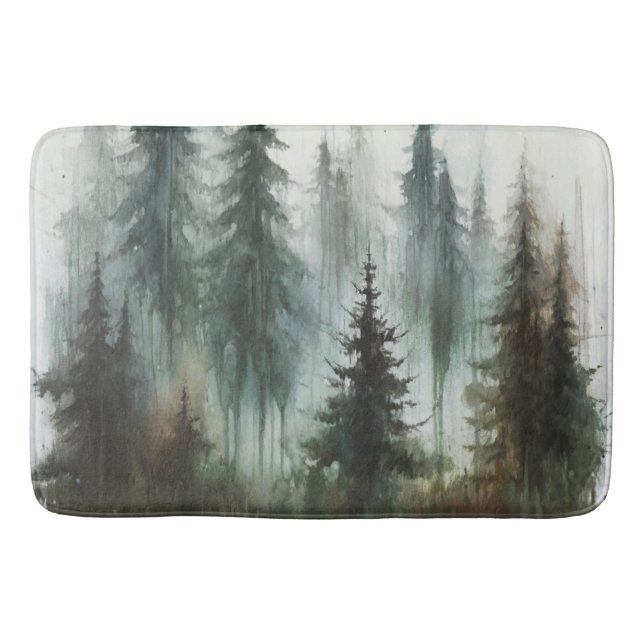 Tapis De Bain Arbres à l'aquarelle Rustique Wilderness  (Devant)