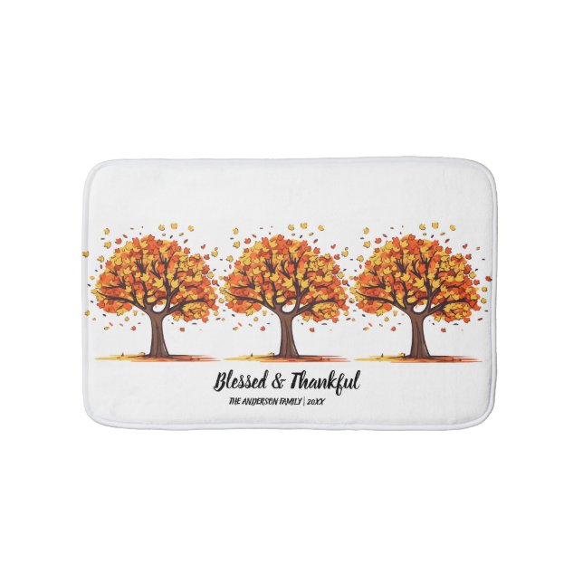 Tapis De Bain Arbres d'automne dorés Joyeux Thanksgiving (Devant)