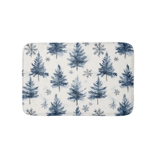 Tapis De Bain Arbres de Noël Flocons de Neige Bleus Blancs (Devant)