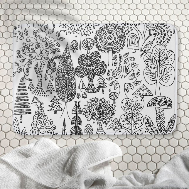 Tapis De Bain Arbres Main noire et blanche dessinée Art moderne (Créateur téléchargé)