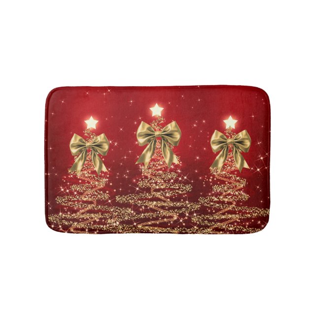 Tapis De Bain Arbres scintillants de Noël Rouge Or Nœud Faux  (Devant)