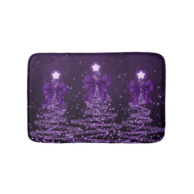 Tapis De Bain Arbres scintillants de Noël rubans mauves synthéti (Devant)