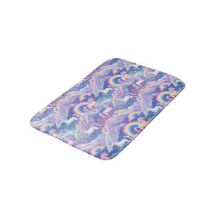 Tapis De Bain Arc-en-ciel scintillant et licornes sur des nuages