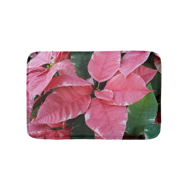 Tapis De Bain Argent Star Marbre Poinsettias Pink Holiday Floral (Devant)