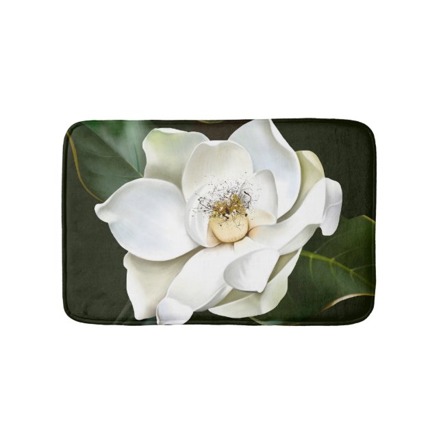 Tapis De Bain Arrière - plan blanc Magnolia Closeup Vert (Devant)