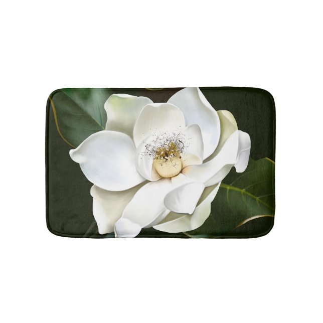 Tapis De Bain Arrière - plan blanc Magnolia Closeup Vert (Devant)