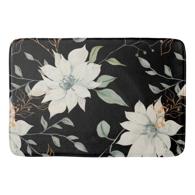 Tapis De Bain Arrière - plan botanique noir blanc classique (Devant)