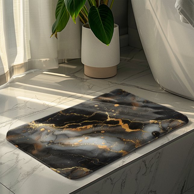 Tapis De Bain Arrière - plan de luxe en marbre noir et or (Créateur téléchargé)