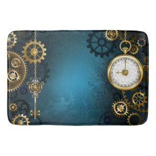Tapis De Bain Arrière - plan turquoise à vapeur avec engrenages