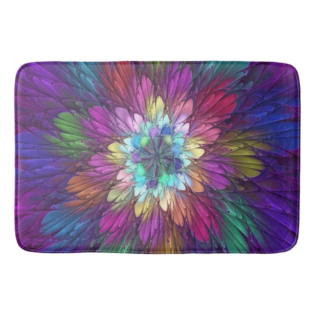 Tapis De Bain Art abstrait fractal de fleurs psychédéliques colo (Devant)