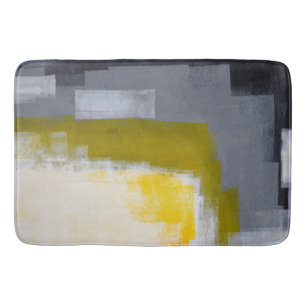 Tapis De Bain Art abstrait gris et jaune "de partie de bloc"
