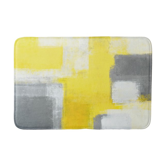 Tapis De Bain Art abstrait gris et jaune "trébuché" (Devant)
