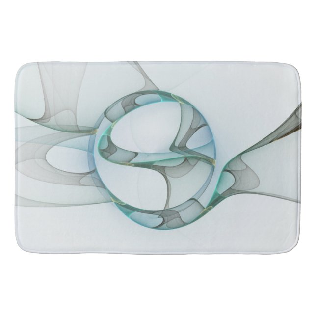 Tapis De Bain Art Abstrait moderne Fractal Bleu Turquoise Gris (Devant)