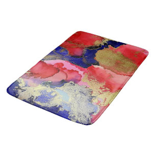 Tapis De Bain Art Abstrait Rouge Bleu Or