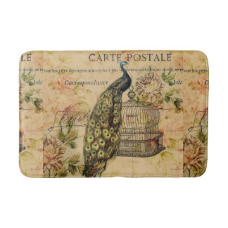 Tapis De Bain art botanique de pays français paon vintage