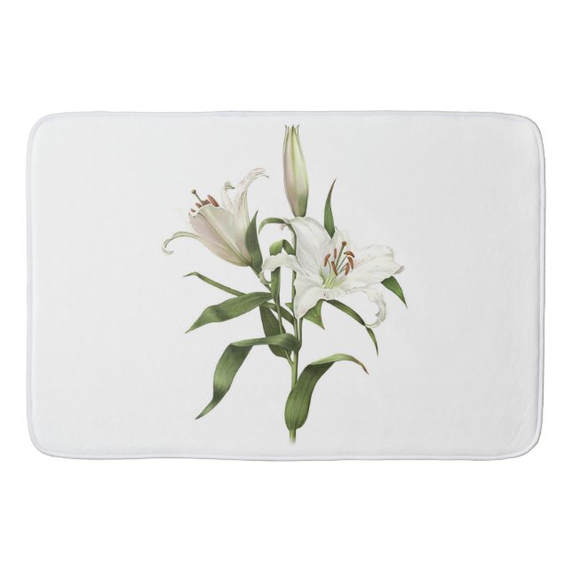 Tapis De Bain Art botanique du lys oriental blanc (Devant)