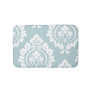 Tapis De Bain Art damassé décoratif I Blanc sur bleu œuf de cana