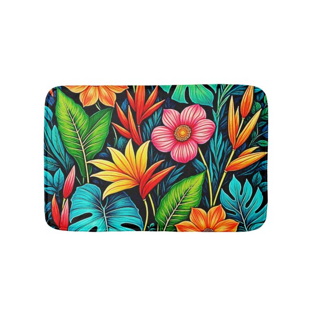 Tapis De Bain Art de floraison vibrante de la jungle tropicale (Devant)